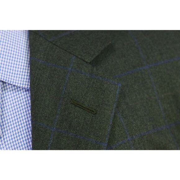 Ari Boston by R. Caruso Green w/ Blue Windowpane Wool Sportcoat Blazer 44R - Picture 5 of 9